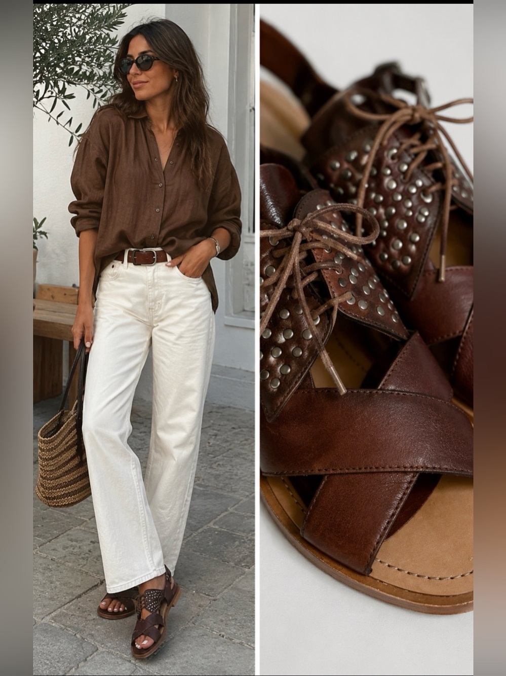 Miu Miu Brown Studded Leather Gladiator Lace Up Studded Sandal 39.5/US9.5
